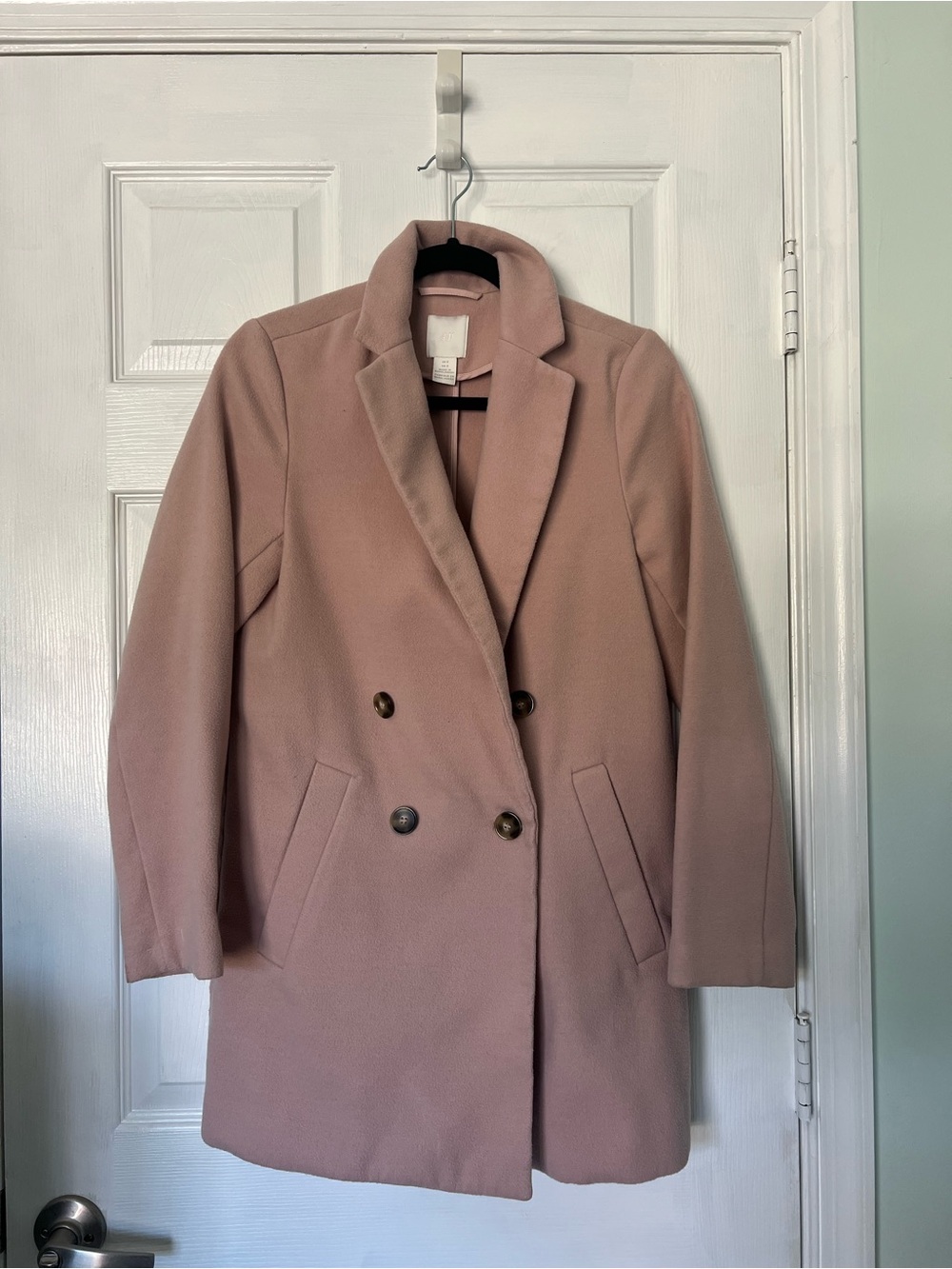 H&M Double-Breasted Pea Coat in Dusty Pink